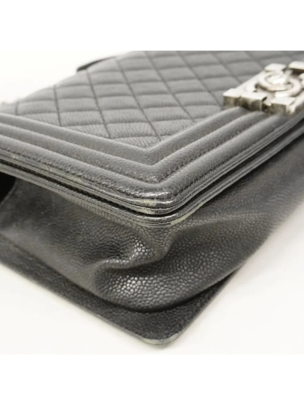 Chanel Shoulder Bag Boy Caviar Leather Black Silver